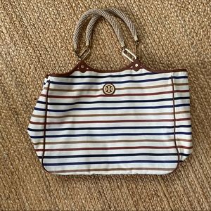 TORY BURCH Stripe Large Canvas Tote Rope Handles